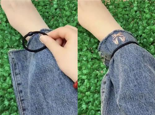 如何用皮筋挽裤腿