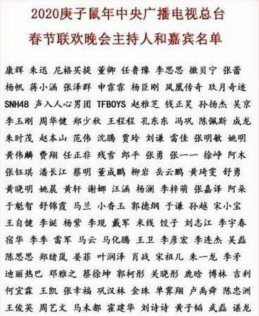 2020春晚阵容曝光