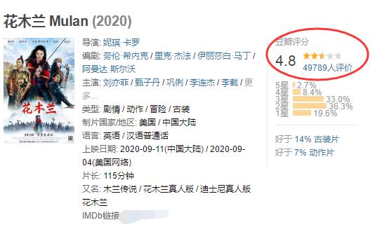 花木兰遭观众吐槽